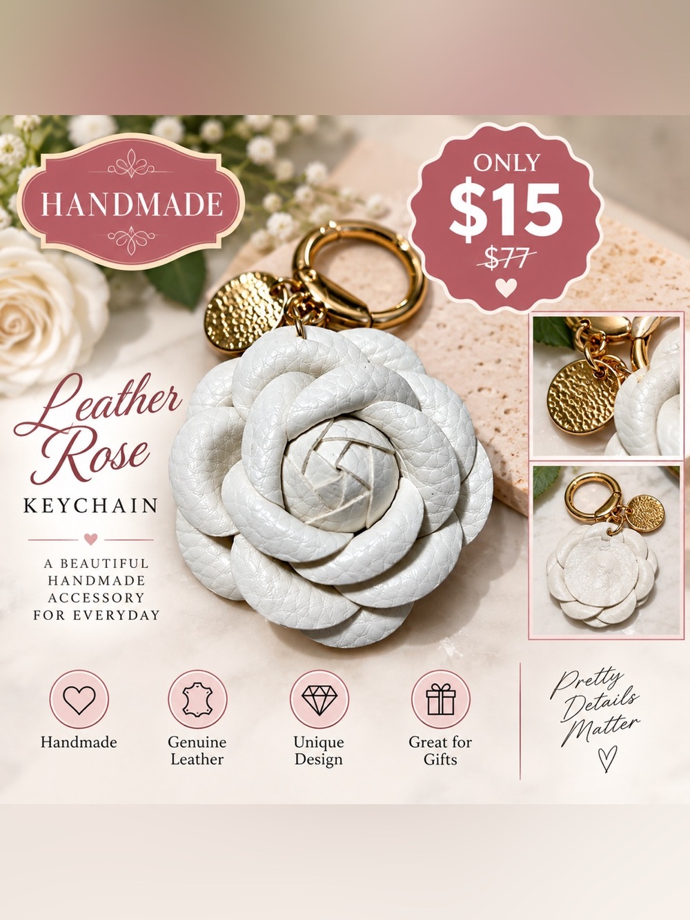 Leather Rose Keychain